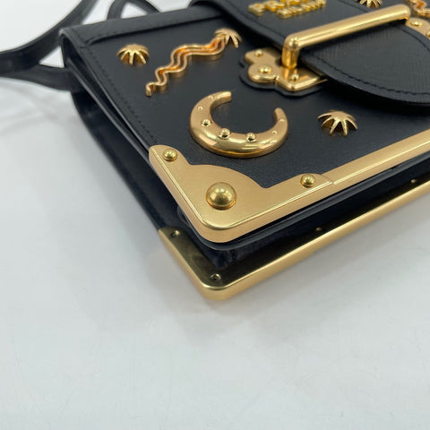 PRADA Cahier Studs Shoulder Bag black WS30535