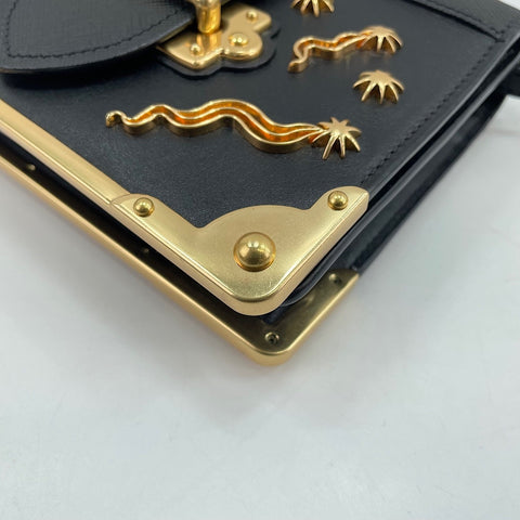 PRADA Cahier Studs Shoulder Bag black WS30535