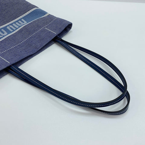 Miu Miu Jacquard Logo Denim Tote Bag blue WS30540