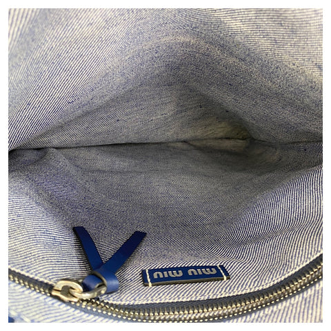 Miu Miu Jacquard Logo Denim Tote Bag blue WS30540