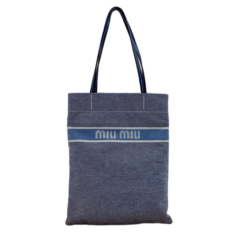 Miu Miu Jacquard Logo Denim Tote Bag blue WS30540