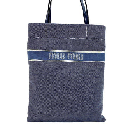 Miu Miu Jacquard Logo Denim Tote Bag blue WS30540