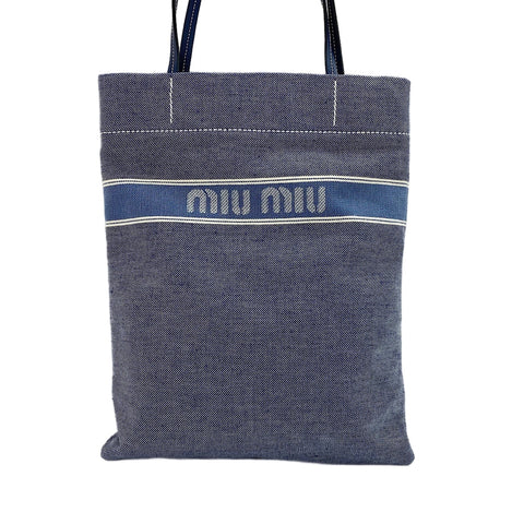 Miu Miu Jacquard Logo Denim Tote Bag blue WS30540