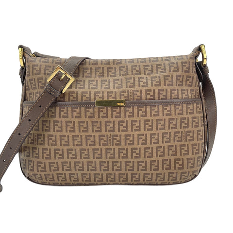 FENDI Zucchino Shoulder Bag Brown WS30562