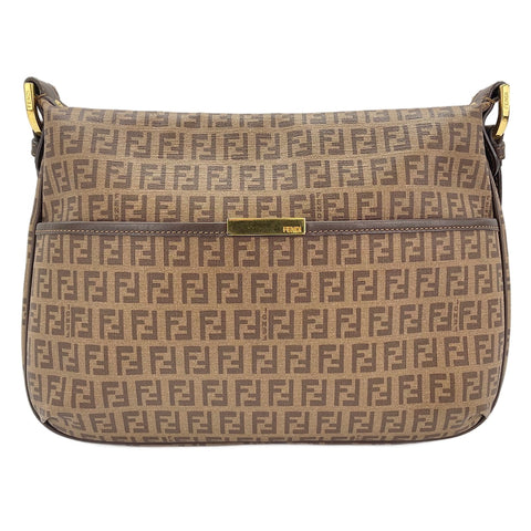 FENDI Zucchino Shoulder Bag Brown WS30562
