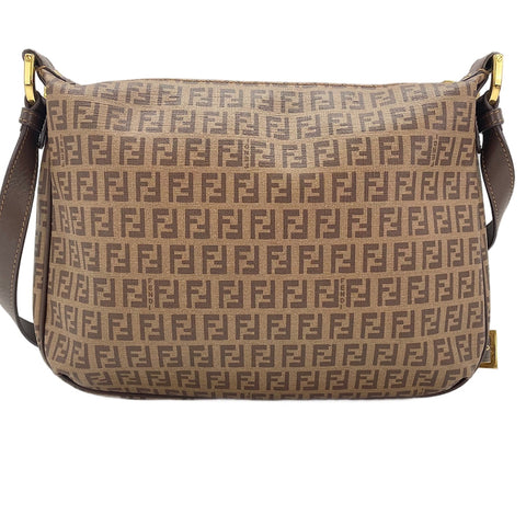 FENDI Zucchino Shoulder Bag Brown WS30562