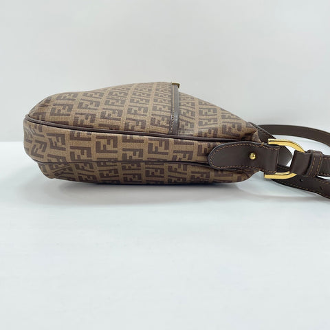 FENDI Zucchino Shoulder Bag Brown WS30562