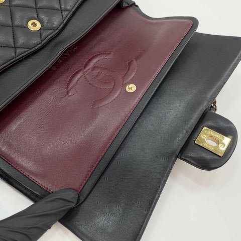 CHANEL Lambskin Matelasse 25 Double Flap Shoulder Bag black WS30568