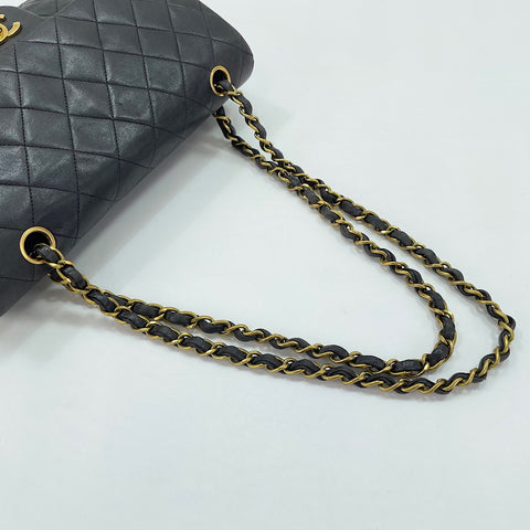 CHANEL Lambskin Matelasse 25 Double Flap Shoulder Bag black WS30622