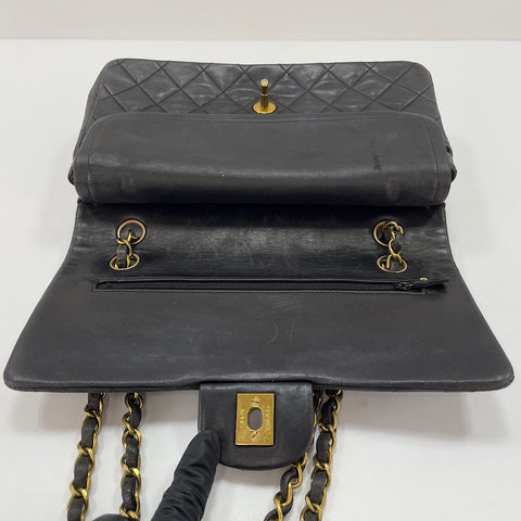 CHANEL Lambskin Matelasse 25 Double Flap Shoulder Bag black WS30622