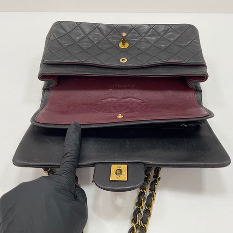 CHANEL Lambskin Matelasse 25 Double Flap Shoulder Bag black WS30622
