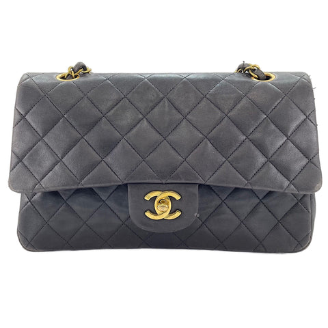 CHANEL Lambskin Matelasse 25 Double Flap Shoulder Bag black WS30622