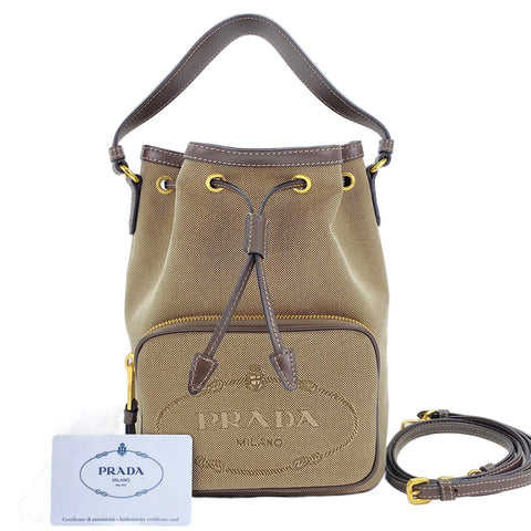 PRADA Duet Logo Jacquard 2WAY Handbag beige WS30666