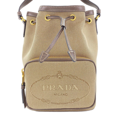 PRADA Duet Logo Jacquard 2WAY Handbag beige WS30666