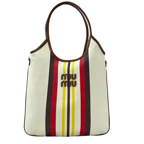 Miu Miu Ivy Stripes Tote Bag white WS30706