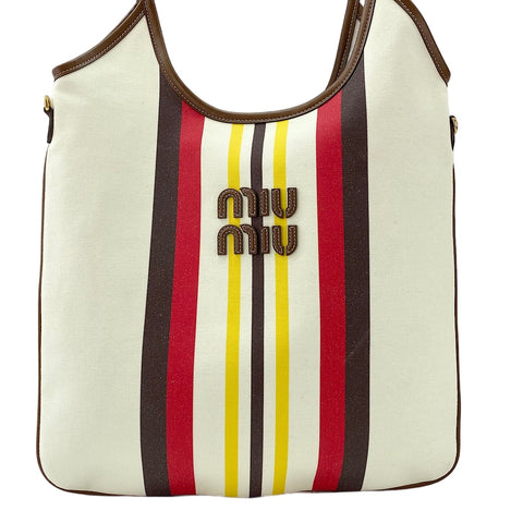 Miu Miu Ivy Stripes Tote Bag white WS30706