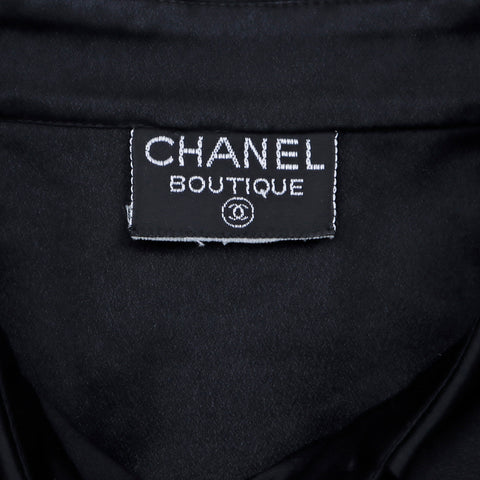 Chanel Coco Mark Button 1990 Bluse Seide Schwarz WS3077