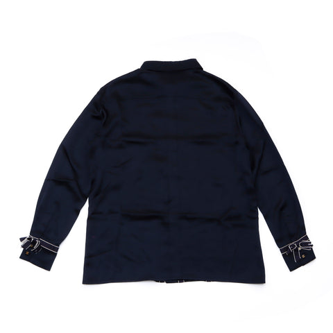 Chanel Coco Mark Button 1990 Bluse Seide Schwarz WS3077