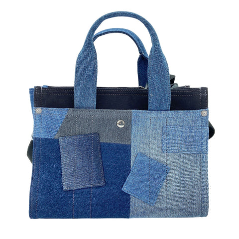 COACH Denim Patchwork 2-Way Tote Bag Navy WS30835