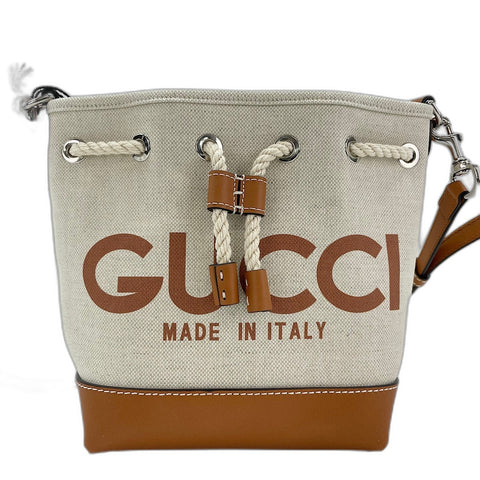 GUCCI Lido Collection Logo Print Shoulder Bag canvas beige WS30907