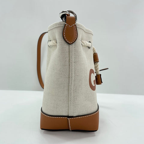 GUCCI Lido Collection Logo Print Shoulder Bag canvas beige WS30907
