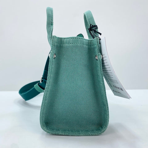 COACH Cargo tote bag, 2-way, embroidered, distressed finish. Tote Bag denim green WS30924