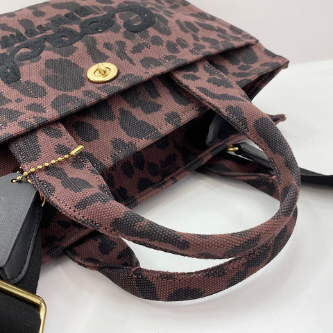 COACH Cargo tote bag, leopard print, 2-way, embroidered Tote Bag canvas Brown WS30930