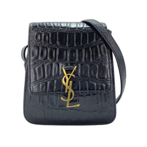YVES SAINT LAURENT Sunset Cassandra Crocodile Embossed Shoulder Bag leather black WS30943
