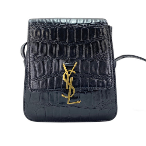 YVES SAINT LAURENT Sunset Cassandra Crocodile Embossed Shoulder Bag leather black WS30943