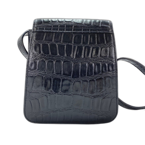 YVES SAINT LAURENT Sunset Cassandra Crocodile Embossed Shoulder Bag leather black WS30943