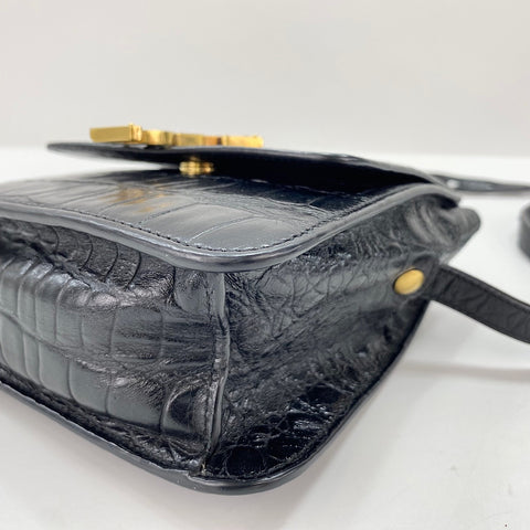 YVES SAINT LAURENT Sunset Cassandra Crocodile Embossed Shoulder Bag leather black WS30943