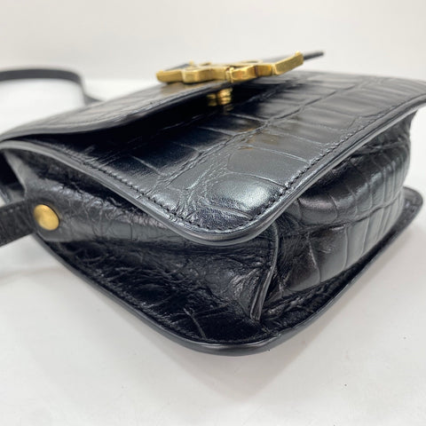 YVES SAINT LAURENT Sunset Cassandra Crocodile Embossed Shoulder Bag leather black WS30943