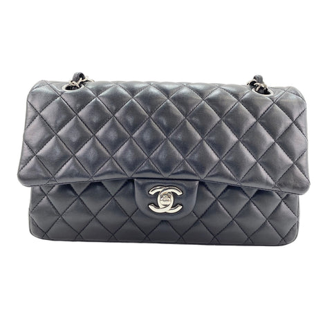 CHANEL Lambskin Matelasse25 Double Flap Shoulder Bag black WS31609