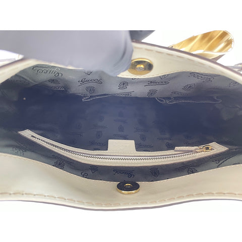 GUCCI Leather Queen Hobo Handbag white WS31690