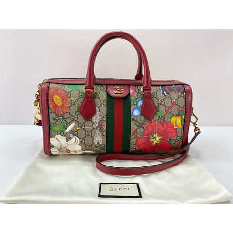 GUCCI Leather 2-way Ophidia GG Flora Handbag beige WS31716