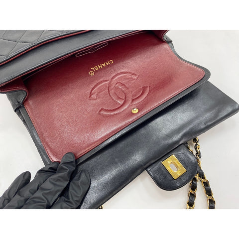 CHANEL Lambskin Matelasse25 Double Flap Shoulder Bag black WS31751