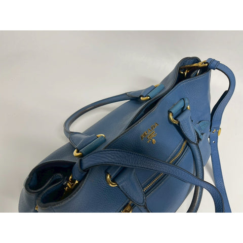 PRADA 2WAY Tote Bag Handbag leather blue WS31789