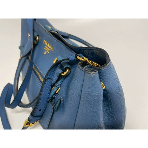 PRADA 2WAY Tote Bag Handbag leather blue WS31789
