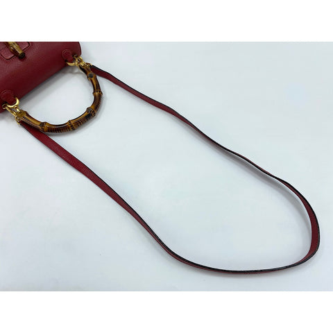 GUCCI Leather 2-Way Bamboo Handbag Red WS31821