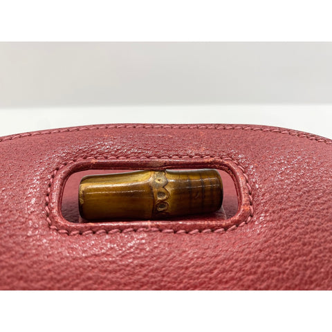 GUCCI Leather 2-Way Bamboo Handbag Red WS31821