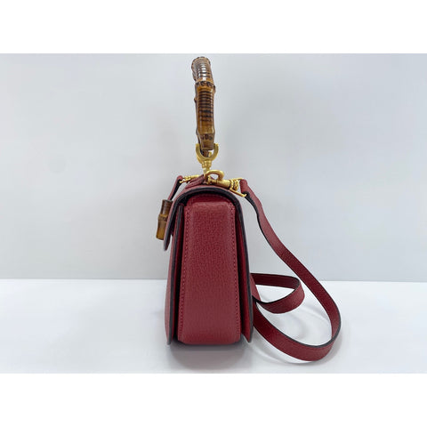 GUCCI Leather 2-Way Bamboo Handbag Red WS31821