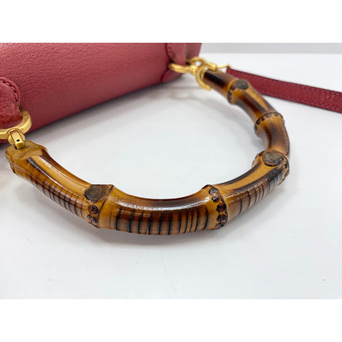GUCCI Leather 2-Way Bamboo Handbag Red WS31821
