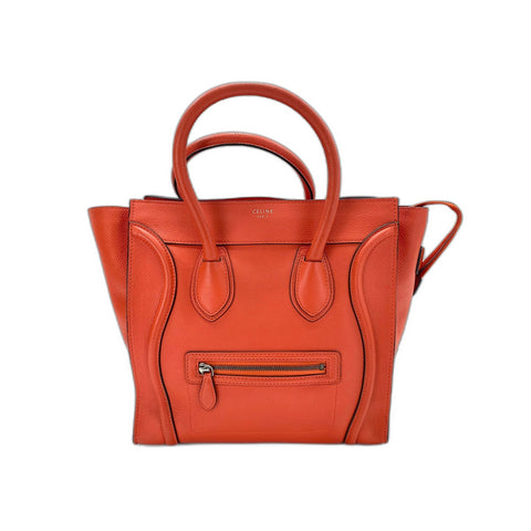 CELINE Calfskin Luggage Mini Shopper Handbag Orange WS31835
