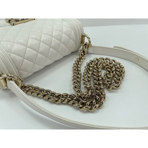 CHANEL Caviar Skin Boy Chanel Small Shoulder Bag white WS31848