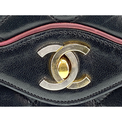 CHANEL Lambskin Matelasse Double Flap Shoulder Bag black WS31910