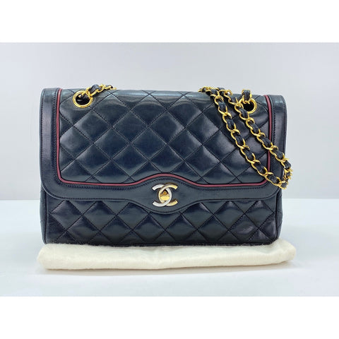 CHANEL Lambskin Matelasse Double Flap Shoulder Bag black WS31910