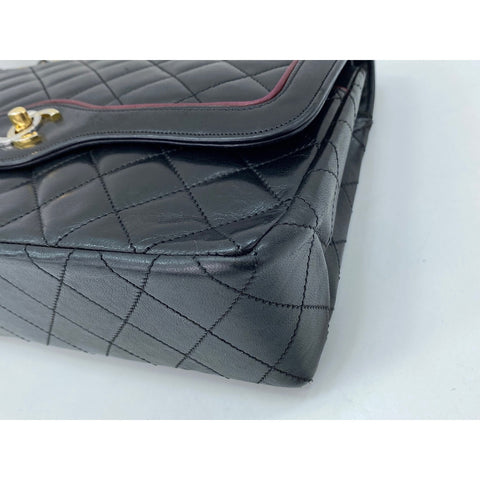 CHANEL Lambskin Matelasse Double Flap Shoulder Bag black WS31910