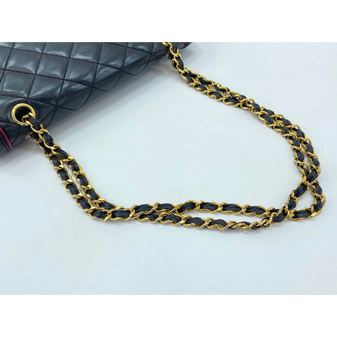 CHANEL Lambskin Matelasse Double Flap Shoulder Bag black WS31910