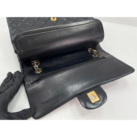 CHANEL Lambskin Matelasse25 Double Flap Shoulder Bag black WS31942