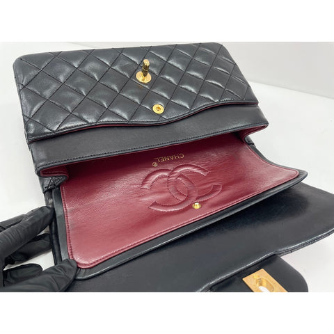 CHANEL Lambskin Matelasse25 Double Flap Shoulder Bag black WS31942